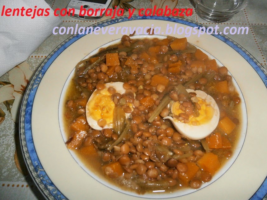 LENTEJAS CON BORRAJAS Y CALABAZA